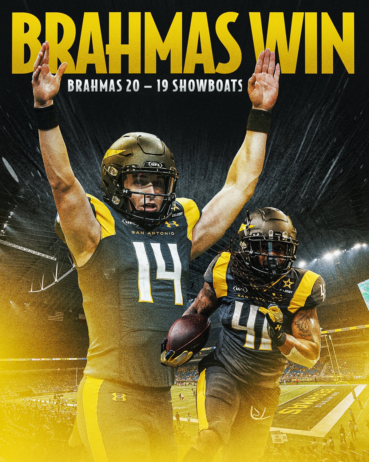 UFL Result: San Antonio Brahmas 20, Memphis Showboats 19