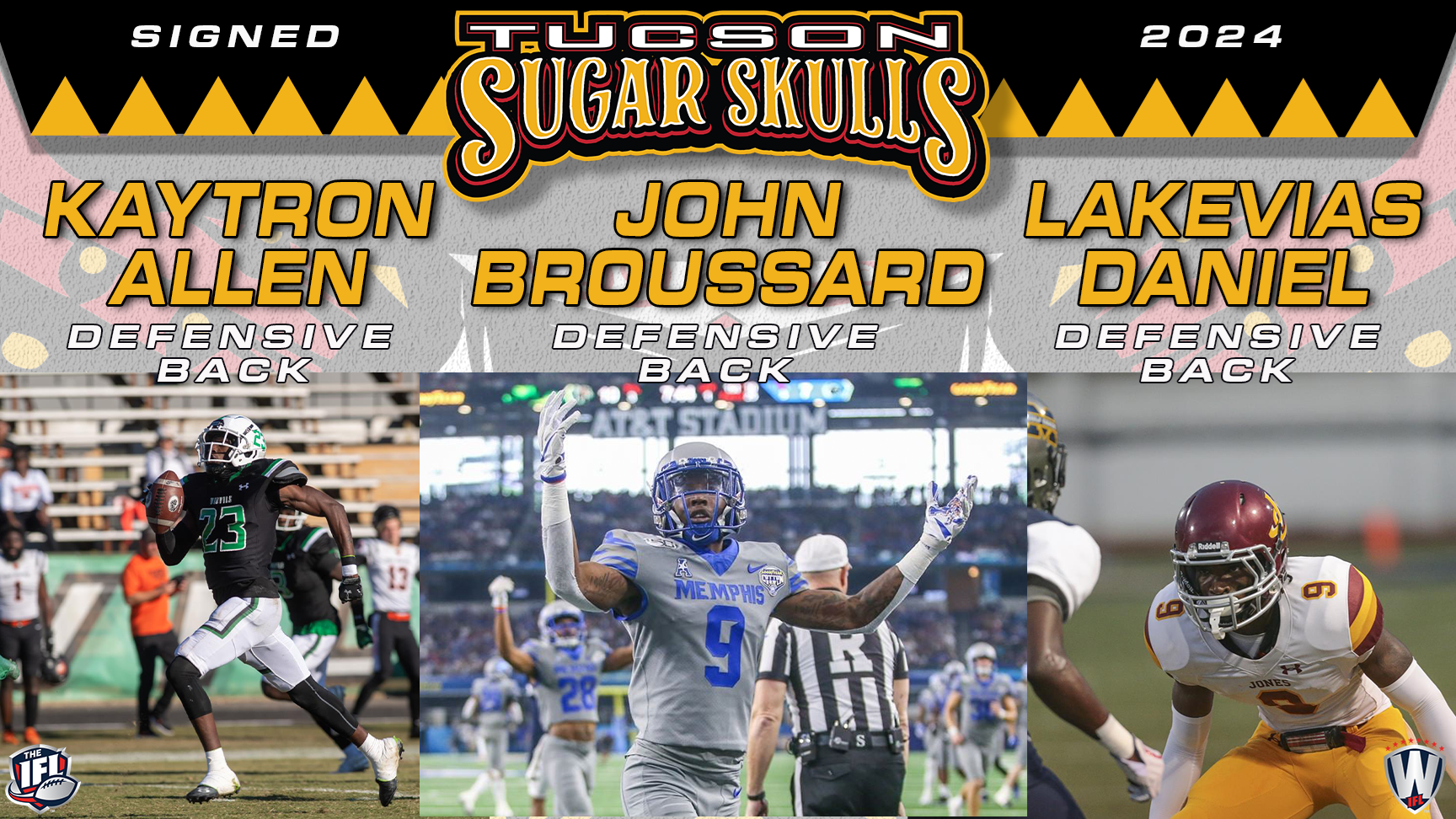 Tucson Sugar Skulls Bolster Defense: Three New DB Signings for 2024 IFL Season