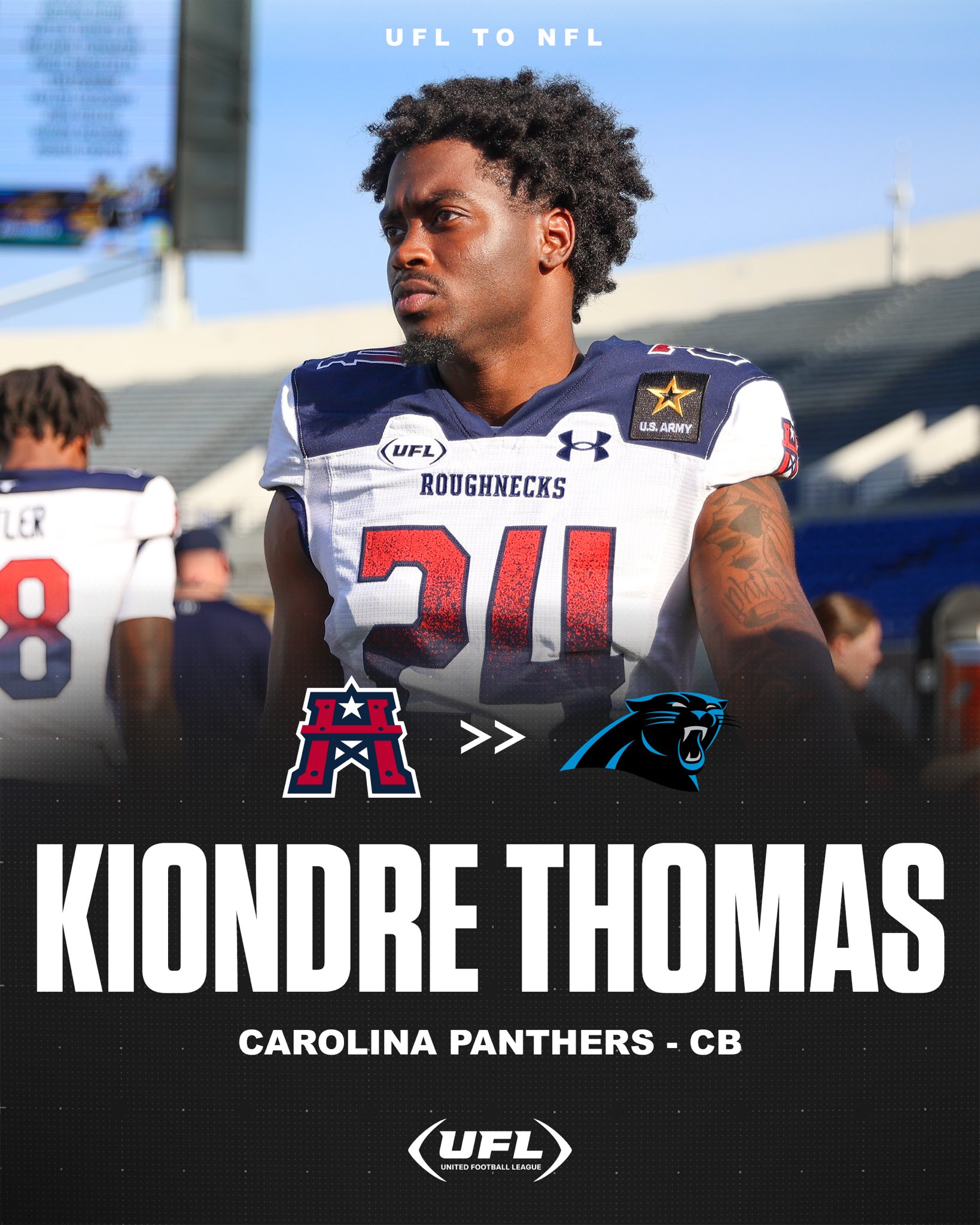 PR: Houston Roughnecks CB Kiondre Thomas Signs With Carolina Panthers