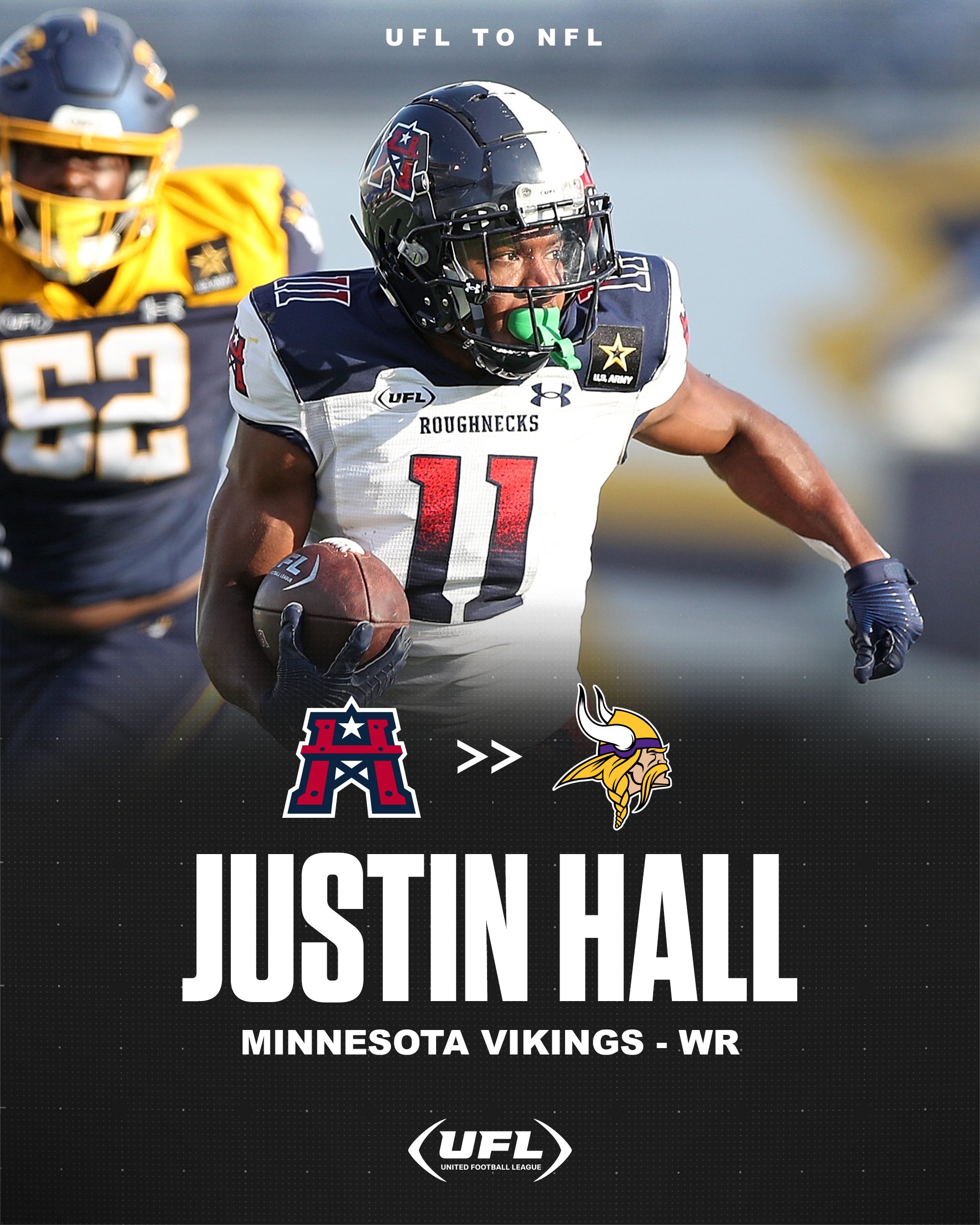 PR: Houston Roughnecks Wide Receiver Justin Hall Signs With Minnesota Vikings