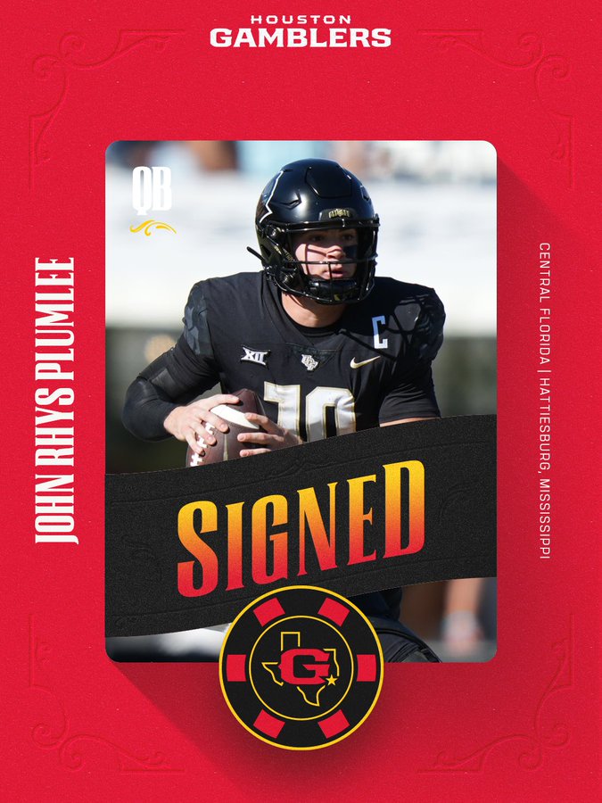 Houston Gamblers Sign John Rhys Plumlee Amid Uncertainty at Quarterback Position