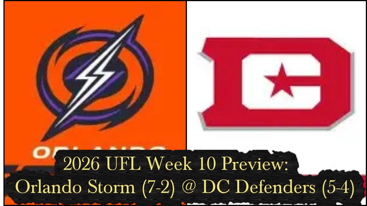 2026 UFL Week 10 Preview: Orlando Storm (7-2) @ DC Defenders (5-4)