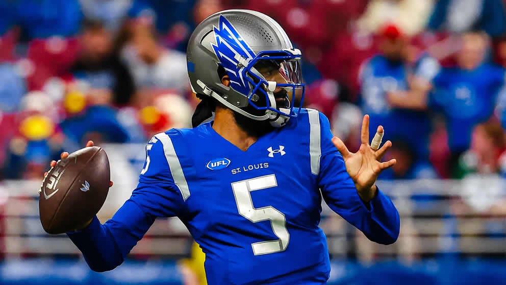 Manny Wilkins with the STL Battlehawks in week 2 photo by Christopher Garcia courtesy of the UFL - UFL News Hub